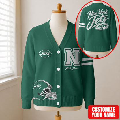 EXCLUSIVE EDITION - NEW CUSTOMIZED NFL25 NYJ NEW YORK JETS CARDIGAN