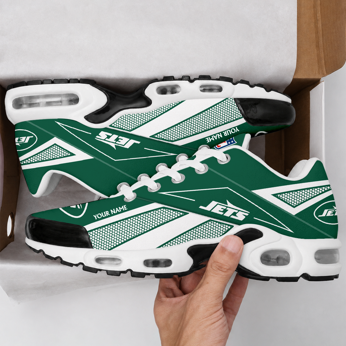 FLASH SALE - NEW CUSTOMIZED NFL25 NYJ NEW YORK JETS AIR MAX PLUS SNEAKERS