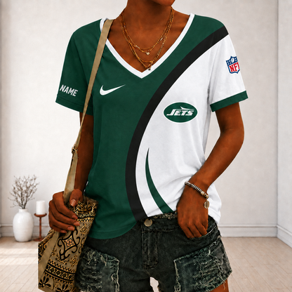 SPECIAL EDITION - NEW CUSTOMIZED NFL25 NYJ NEW YORK JETS V-NECK FEMALE SHIRT