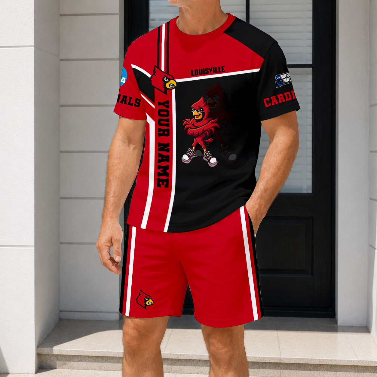 ELITE EDITION - NEW CUSTOMIZED NCAA MAM25 ULC LOUISVILLE CARDINALS T-SHIRT & SHORT PANTS SET