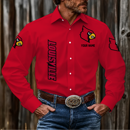 EXCLUSIVE EDITION - NEW CUSTOMIZED NCAA MAM25 ULC LOUISVILLE CARDINALS MEN'S LONG SLEEVE BUTTON-UP SHIRT