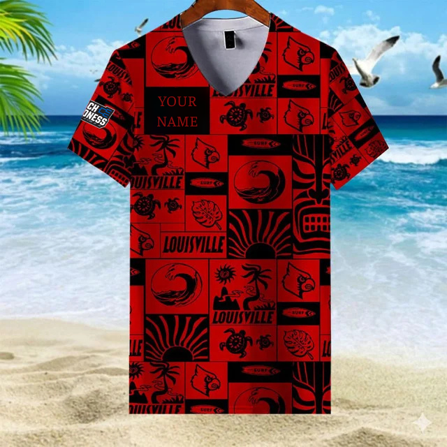 LIMITED EDITION - NEW CUSTOMIZED NCAA MAM25 ULC UL CARDINALS V-NECK FEMALE SHIRT