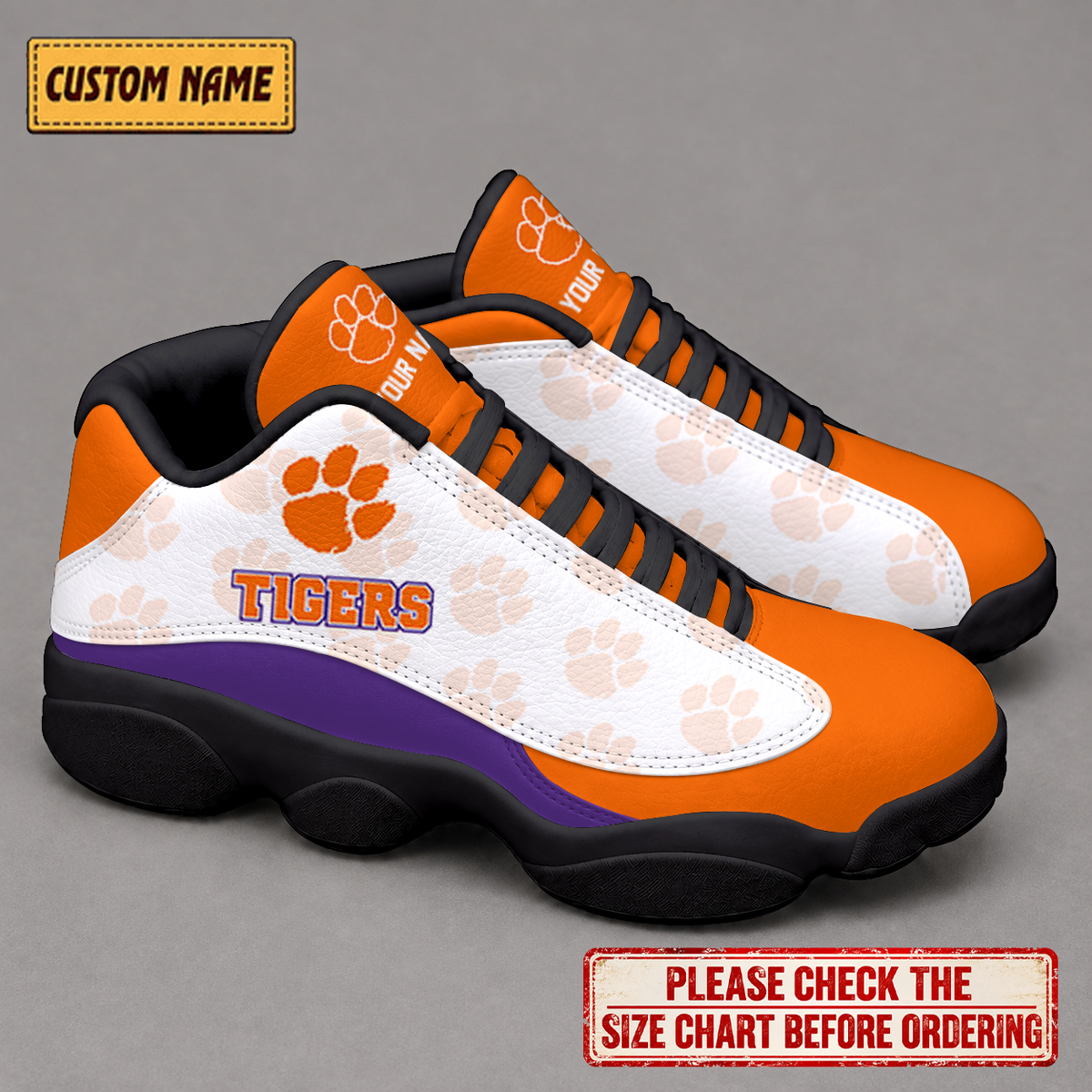 LIMITED EDITION - NEW CUSTOMIZED NCAA CWS25 CST CLEMSON TIGERS AIR JORDAN 13 LOW TOP SNEAKER