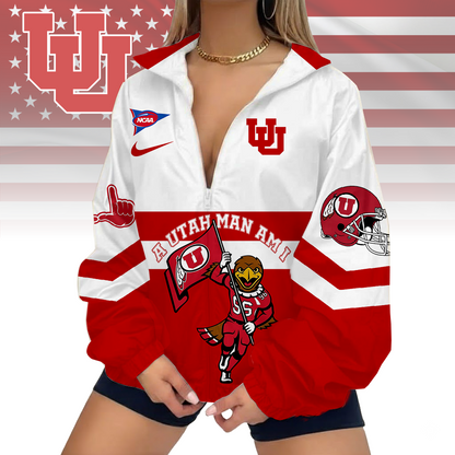 LIMITED EDITION - NEW CUSTOMIZED FBS NCAA25 UTU UT UTES V-NECK ZIPPER SWEATSHIRT JACKET