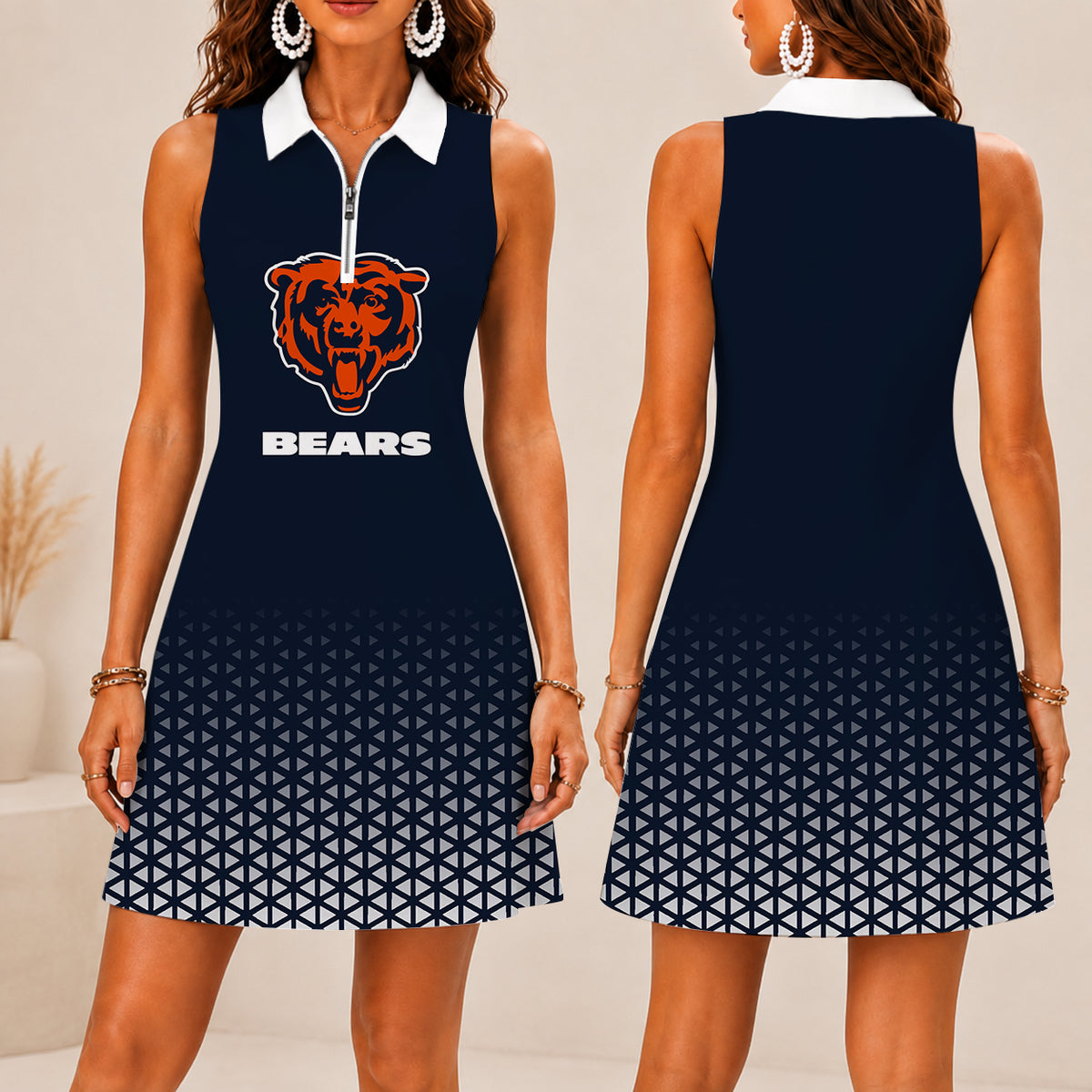 EXCLUSIVE EDITION - NEW CUSTOMIZED NFL26 CCB CHICAGO BEARS WOMEN'S ZIP SLEEVELESS POLO DRESS