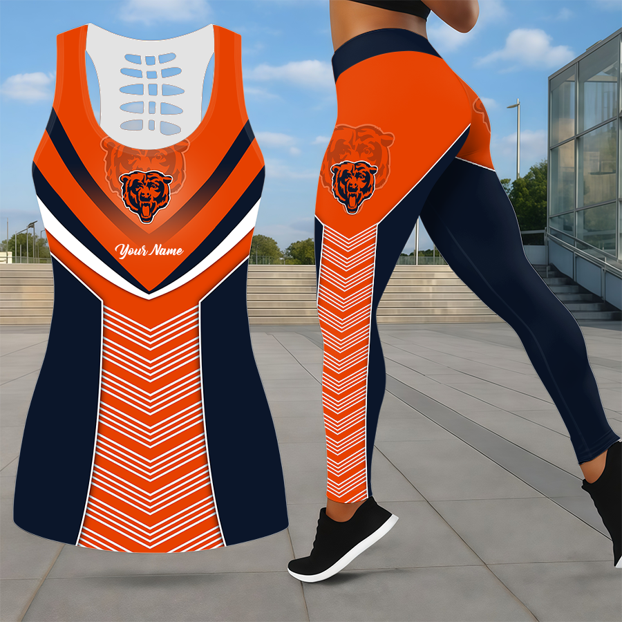 LIMITED EDITION - NEW CUSTOMIZED NFL26 CCB CHICAGO BEARS LEGGINGS & HOLLOW TANK TOP SET