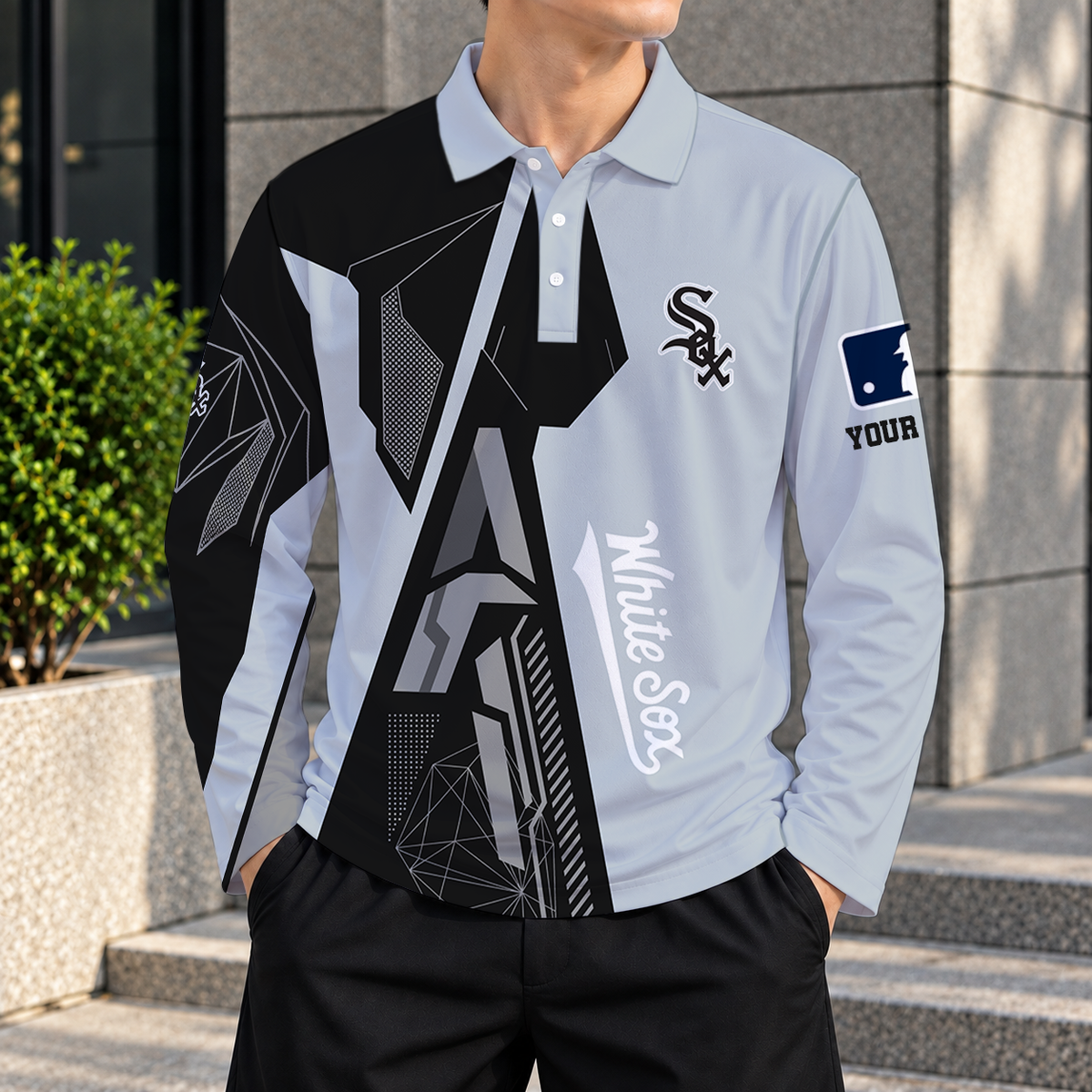 SPECIAL EDITION - NEW CUSTOMIZED MLB26 CWS CHICAGO WHITE SOX MEN'S LONG SLEEVE POLO
