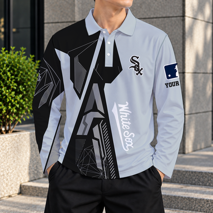 SPECIAL EDITION - NEW CUSTOMIZED MLB26 CWS CHICAGO WHITE SOX MEN'S LONG SLEEVE POLO