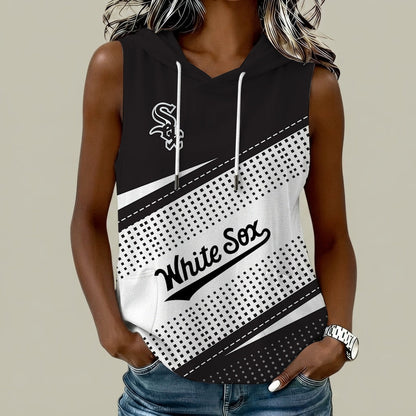 [FLASH SALE] NEW CUSTOMIZED MLB26 CWS CHICAGO KHAKI SOX WOMEN'S SLEEVELESS HOODED POCKET TANK TOP