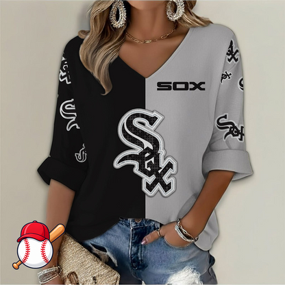 LIMITED EDITION - NEW CUSTOMIZED MLB26 CWS CHICAGO WHITE SOX WOMEN'S  V-NECK LONG SLEEVE SHIRT