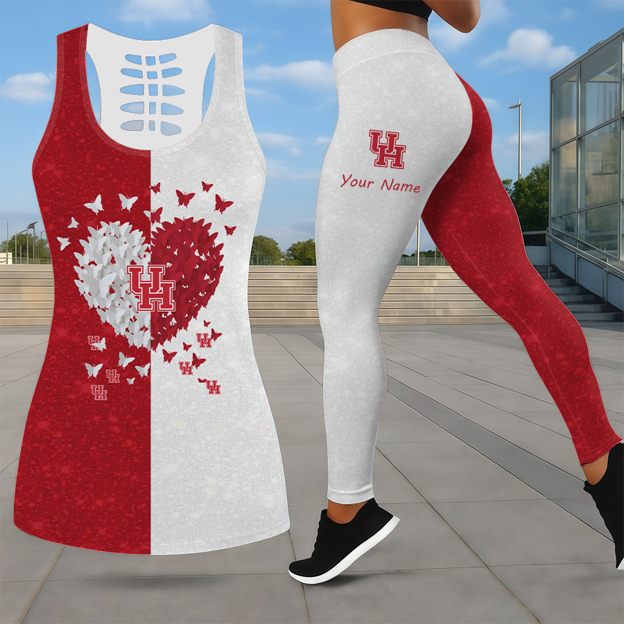 LIMITED EDITION - NEW CUSTOMIZED NCAA MAM26 HOC HOUSTON COUGARS LEGGINGS & HOLLOW TANK TOP SET