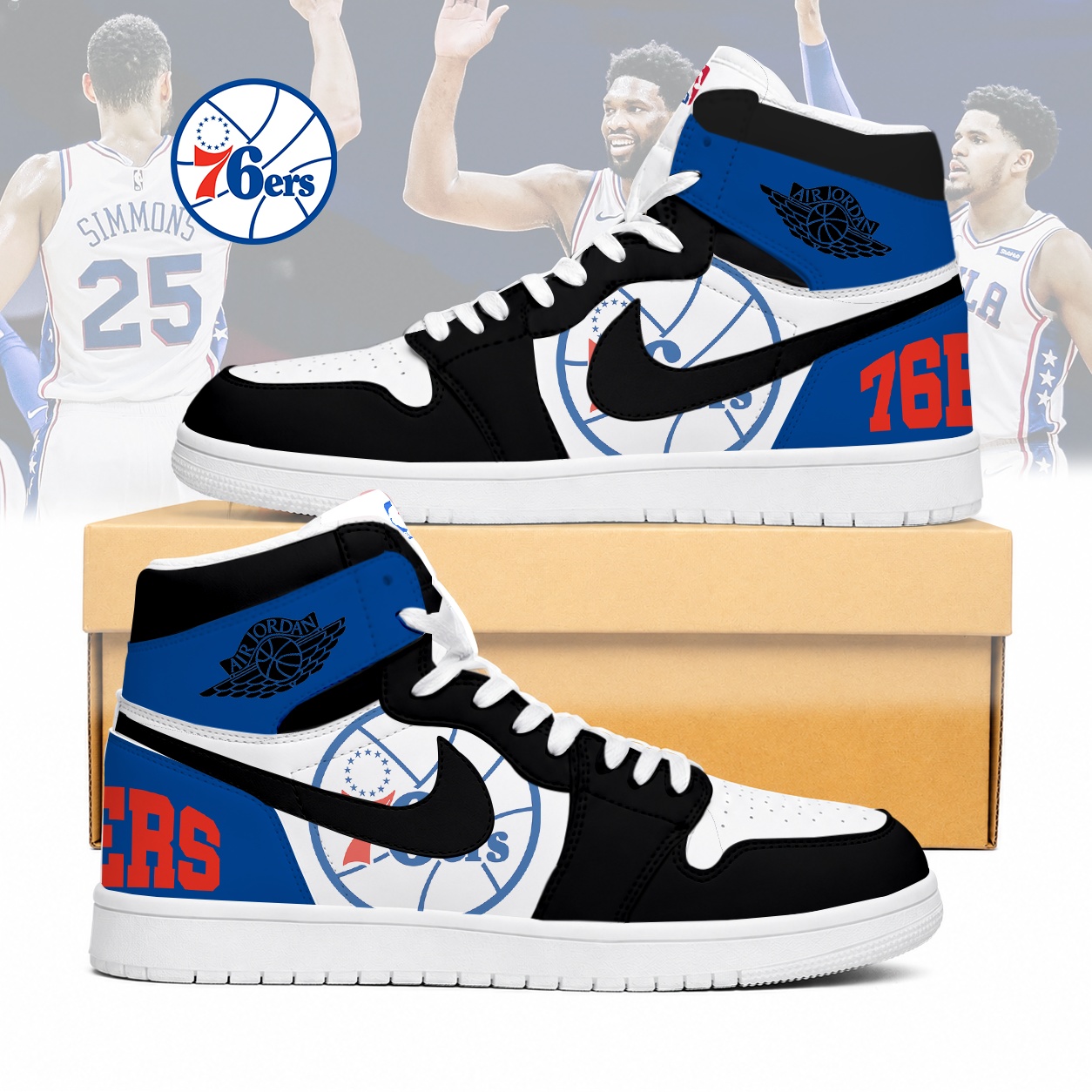 FINAL SALE - NEW CUSTOMIZED NBA26 P76 PHILADELPHIA 76ERS AIR JORDAN SNEAKERS