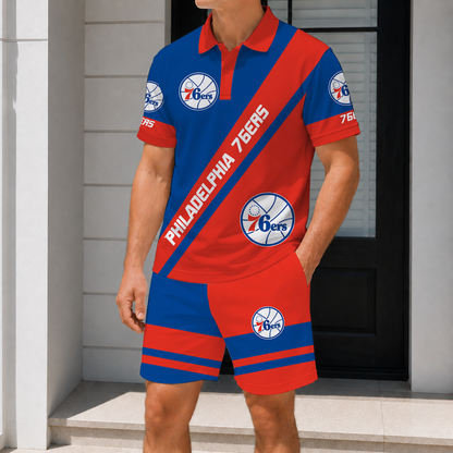 FINAL SALE - NEW CUSTOMIZED NBA26 P76 PHILADELPHIA 76ERS POLO SHIRT & SHORT PANTS SET