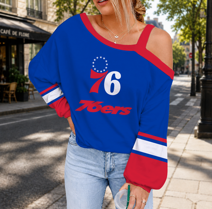 FINAL SALE - NEW CUSTOMIZED NBA26 P76 PHILADELPHIA 76ERS DROP SHOULDER SWEATSHIRT