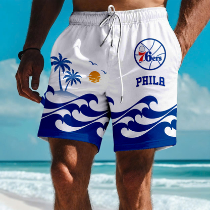 FINAL SALE - NEW CUSTOMIZED NBA26 P76 PHILADELPHIA 76ERS SHORT PANTS