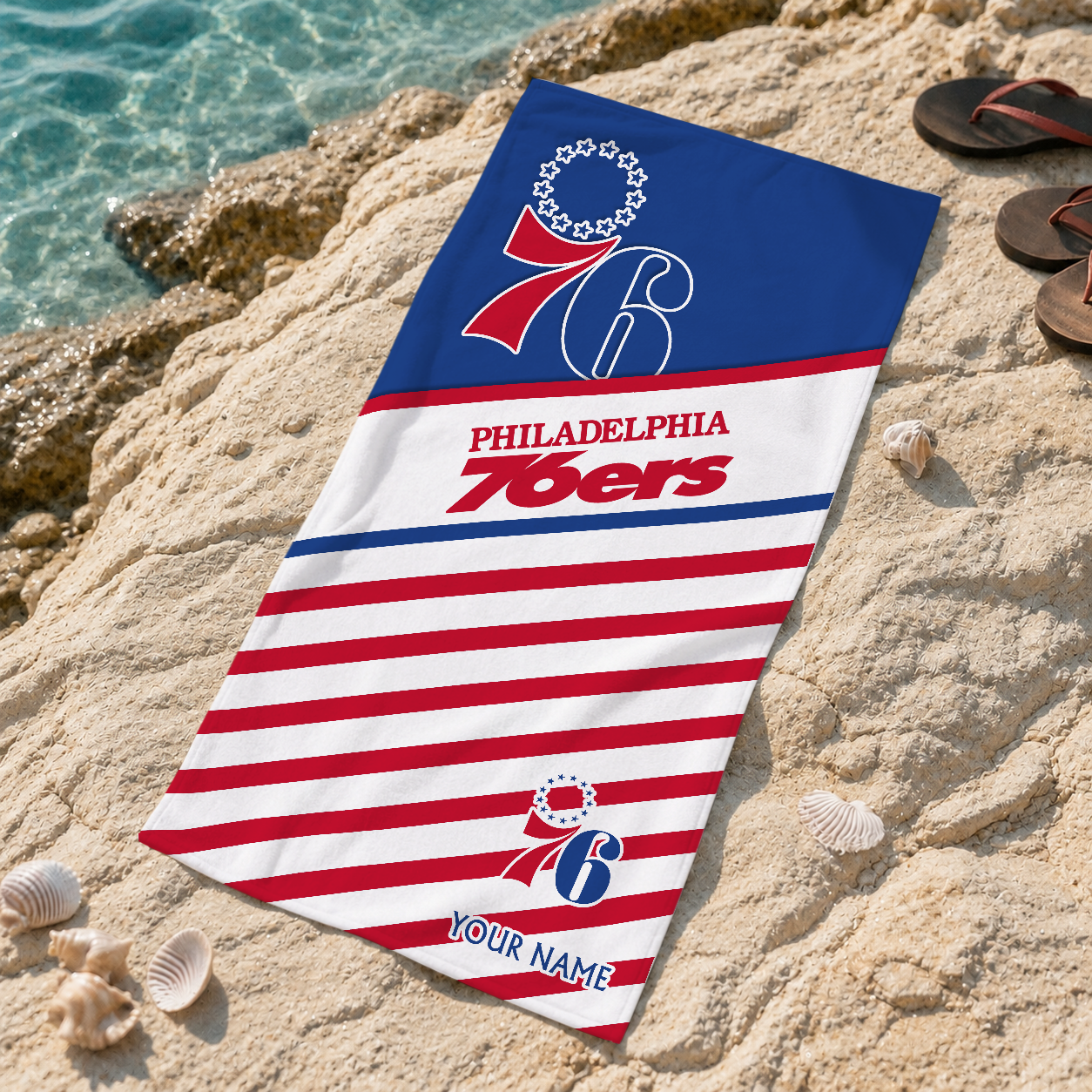 FINAL SALE - NEW CUSTOMIZED NBA26 P76 PHILADELPHIA 76ERS BEACH TOWEL FOR FAN