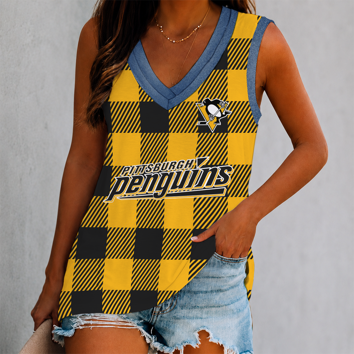 LIMITED EDITION - NEW CUSTOMIZED NHL26 PBP PITTSBURGH PENGUINS WOMEN'S V-NECK TANK TOP