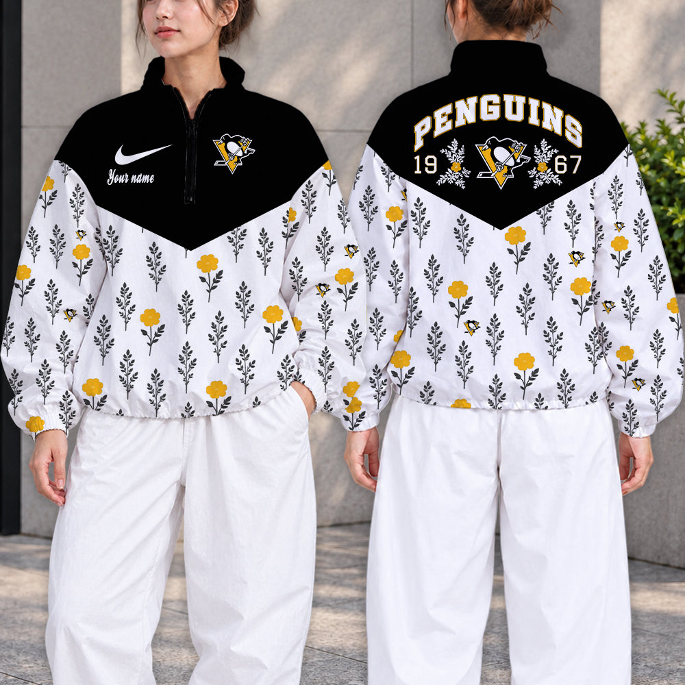SPECIAL EDITION - NEW CUSTOMIZED NHL26 PBP PITTSBURGH PENGUINS V-NECK ZIPPER SWEATSHIRT JACKET