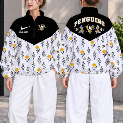 SPECIAL EDITION - NEW CUSTOMIZED NHL26 PBP PITTSBURGH PENGUINS V-NECK ZIPPER SWEATSHIRT JACKET