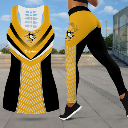 LIMITED EDITION - NEW CUSTOMIZED NHL26 PBP PITTSBURGH PENGUINS LEGGINGS & HOLLOW TANK TOP SET