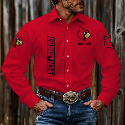LIMITED EDITION - NEW CUSTOMIZED NCAA CWS26 ULC LOUISVILLE CARDINALS MEN'S LONG SLEEVE BUTTON-UP SHIRT