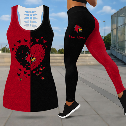 LIMITED EDITION - NEW CUSTOMIZED NCAA CWS26 ULC LOUISVILLE CARDINALS LEGGINGS & HOLLOW TANK TOP SET