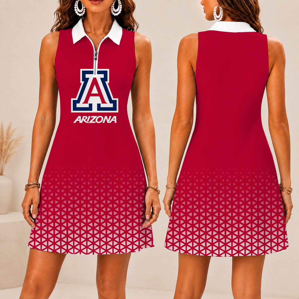 ELITE EDITION - NEW CUSTOMIZED | NCAA FBS27 ARW ARIZONA WILDCATS WOMEN'S ZIP SLEEVELESS POLO DRESS