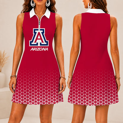 ELITE EDITION - NEW CUSTOMIZED | NCAA FBS27 ARW ARIZONA WILDCATS WOMEN'S ZIP SLEEVELESS POLO DRESS