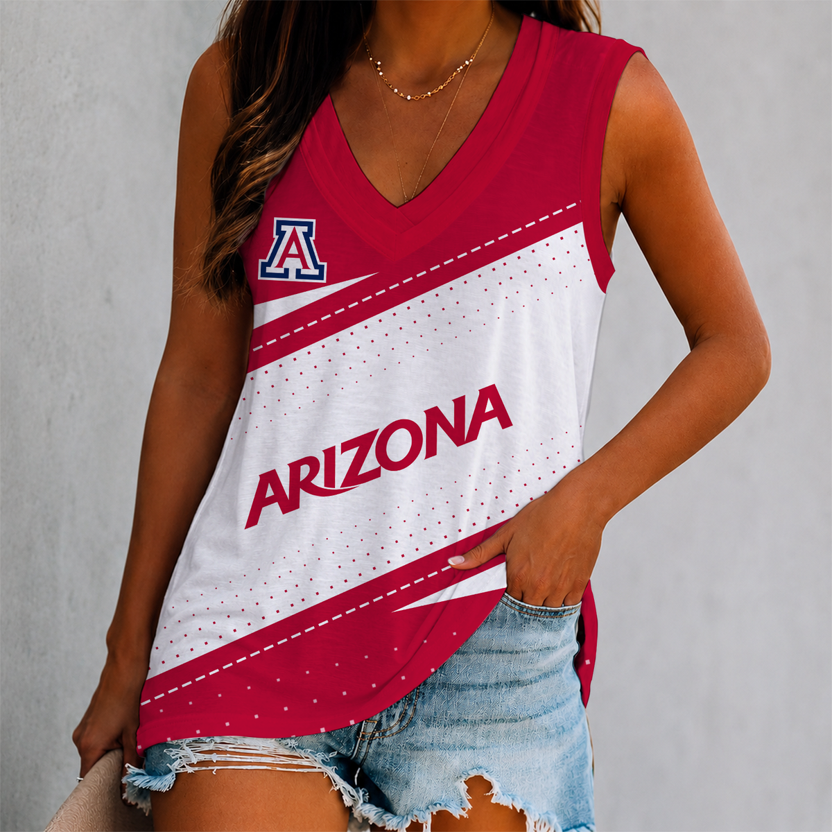 VIRAL EDITION - NEW CUSTOMIZED NCAA FBS27 ARW ARIZONA WILDCATS WOMEN'S V-NECK TANK TOP