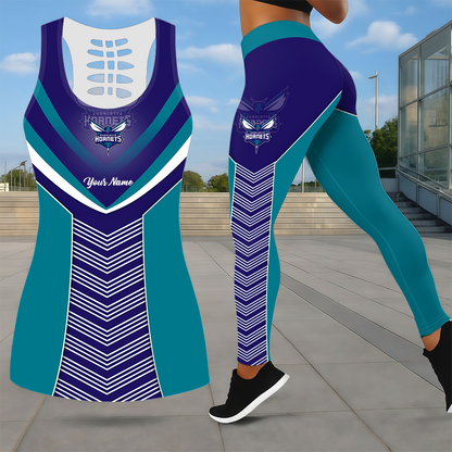 LIMITED EDITION - NEW CUSTOMIZED NBA27 CHO CHARLOTTE HORNETS LEGGINGS & HOLLOW TANK TOP SET