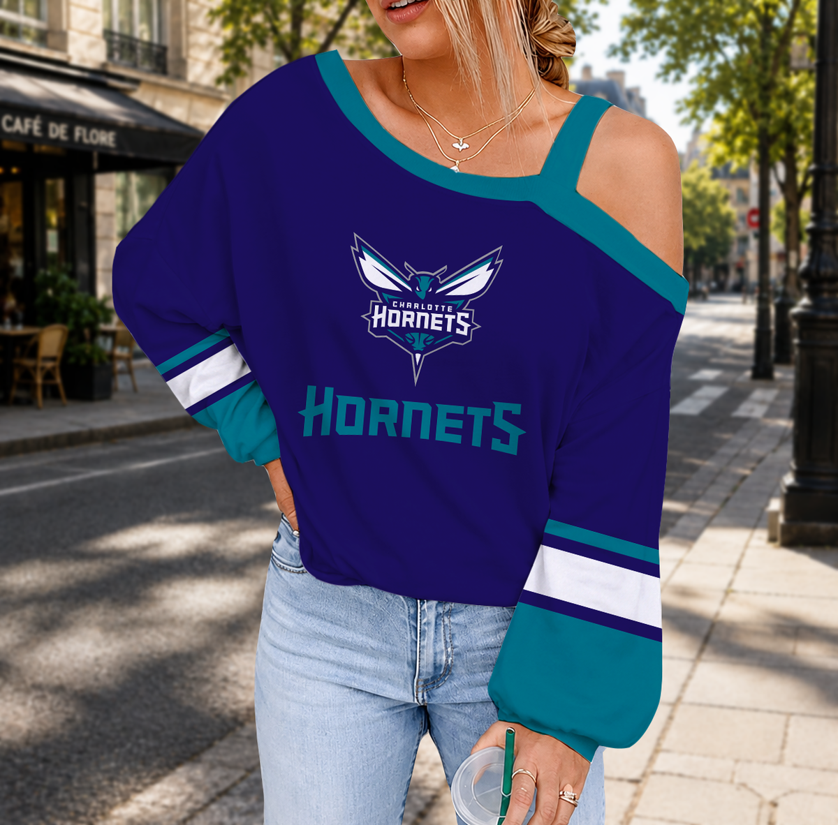 FINAL SALE - NEW CUSTOMIZED NBA27 CHO CHARLOTTE HORNETS DROP SHOULDER SWEATSHIRT