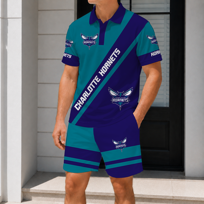 FINAL SALE - NEW CUSTOMIZED NBA27 CHO CHARLOTTE HORNETS POLO SHIRT & SHORT PANTS SET