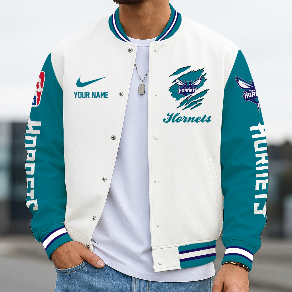 FINAL SALE - NEW CUSTOMIZED NBA27 CHO CL HORNETS BASEBALL JACKET, SATIN VARSITY JACKET