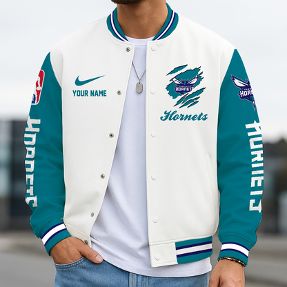 FINAL SALE - NEW CUSTOMIZED NBA27 CHO CL HORNETS BASEBALL JACKET, SATIN VARSITY JACKET