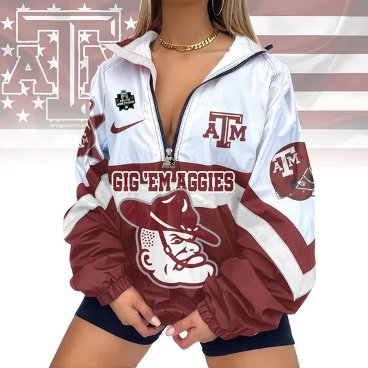 LIMITED EDITION - NEW CUSTOMIZED CWS NCAA27 TAA TX A&M AGGIES V-NECK ZIPPER SWEATSHIRT JACKET