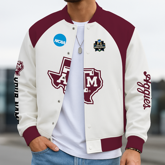 LIMITED DROP - NEW CUSTOMIZED|NCAA CWS27 TAA TX A&M AGGIES BASEBALL JACKET, SATIN VARSITY JACKET
