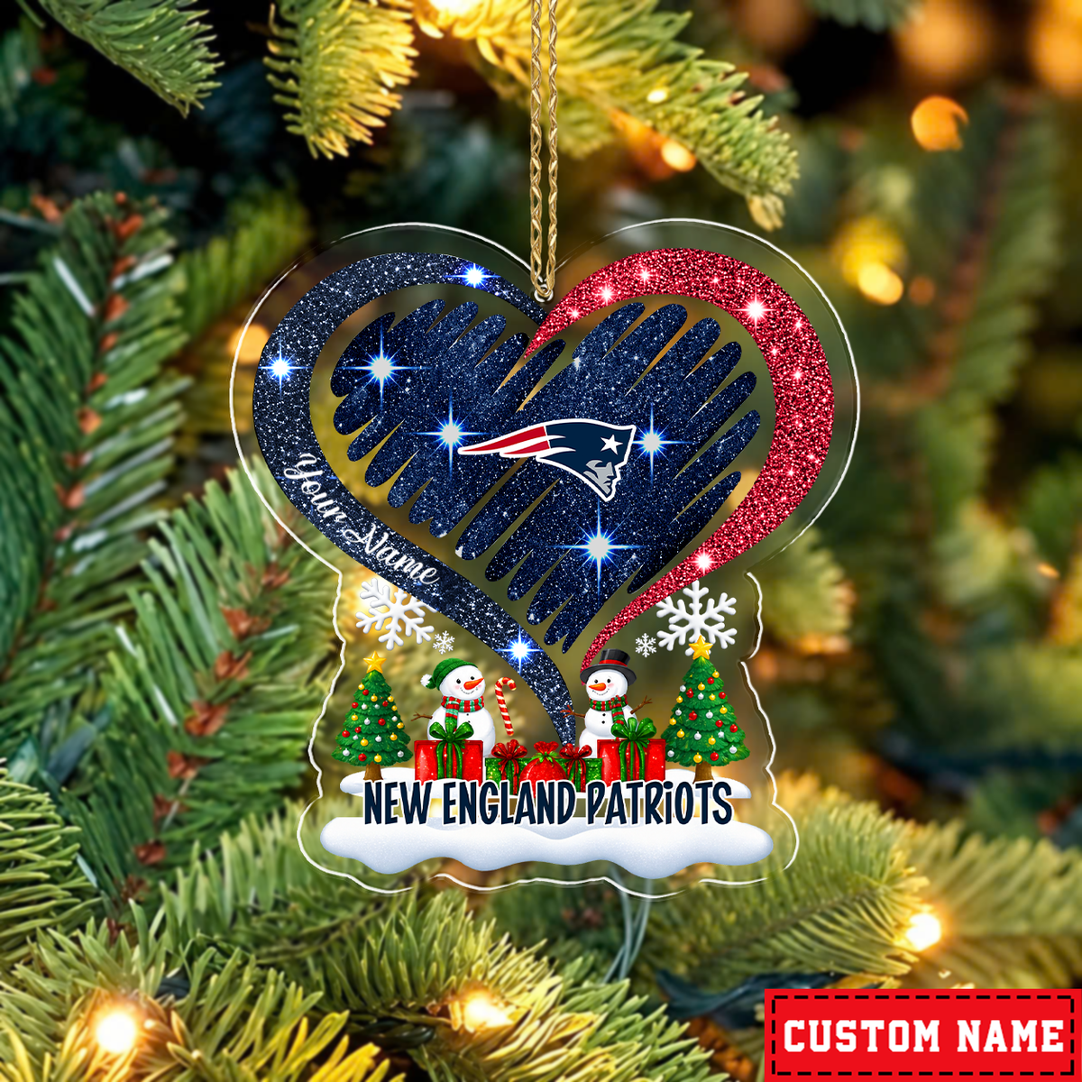 LIMITED EDITION - NEW CUSTOMIZED NFL27 NEP NEW ENGLAND PATRIOTS CHRISTMAS ACRYLIC ORNAMENT