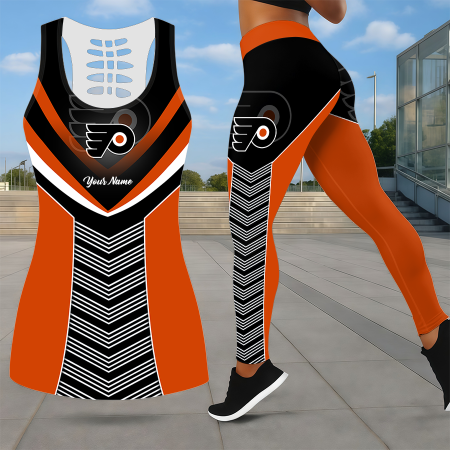 LIMITED EDITION - NEW CUSTOMIZED NHL27 PPF PHILADELPHIA FLYERS LEGGINGS & HOLLOW TANK TOP SET