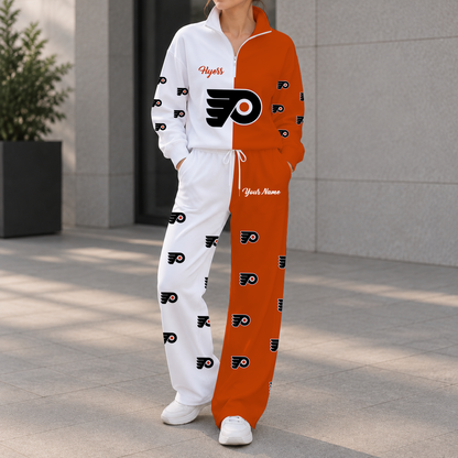 LIMITED EDITION - NEW CUSTOMIZED NHL27 PPF PHILADELPHIA FLYERS ZIPPER SWEATSHIRT & WIDE LEG PANTS SET