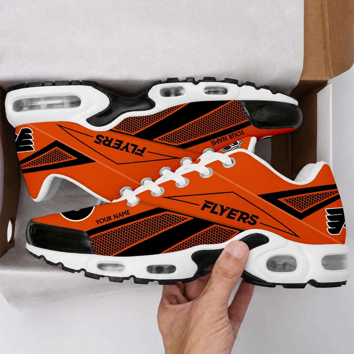 LIMITED EDITION - NEW CUSTOMIZED NHL27 PPF PHILADELPHIA FLYERS AIR MAX PLUS SNEAKERS