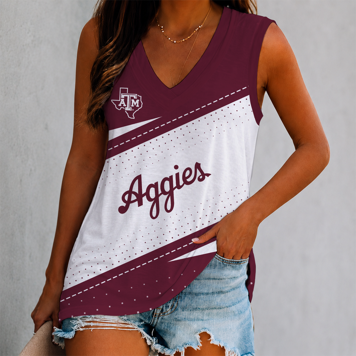 LIMITED EDITION - NEW CUSTOMIZED NCAA CWS27 TAA TEXAS A&M AGGIES WOMEN'S V-NECK TANK TOP