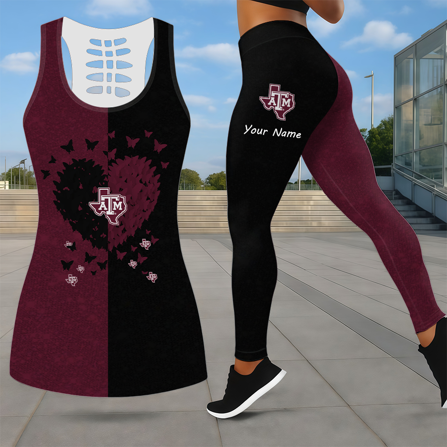 LIMITED EDITION - NEW CUSTOMIZED NCAA CWS27 TAA TEXAS A&M AGGIES LEGGINGS & HOLLOW TANK TOP SET