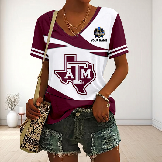VIRAL EDITON - NEW CUSTOMIZED CWS NCAA27 TAA TX A&M AGGIES V-NECK FEMALE SHIRT
