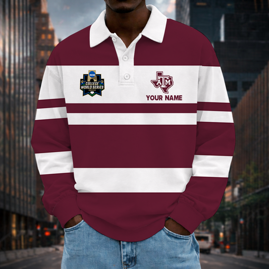 MEGA SALE - NEW CUSTOMIZED CWS NCAA27 TAA TX A&M AGGIES UNISEX LONG SLEEVE POLO