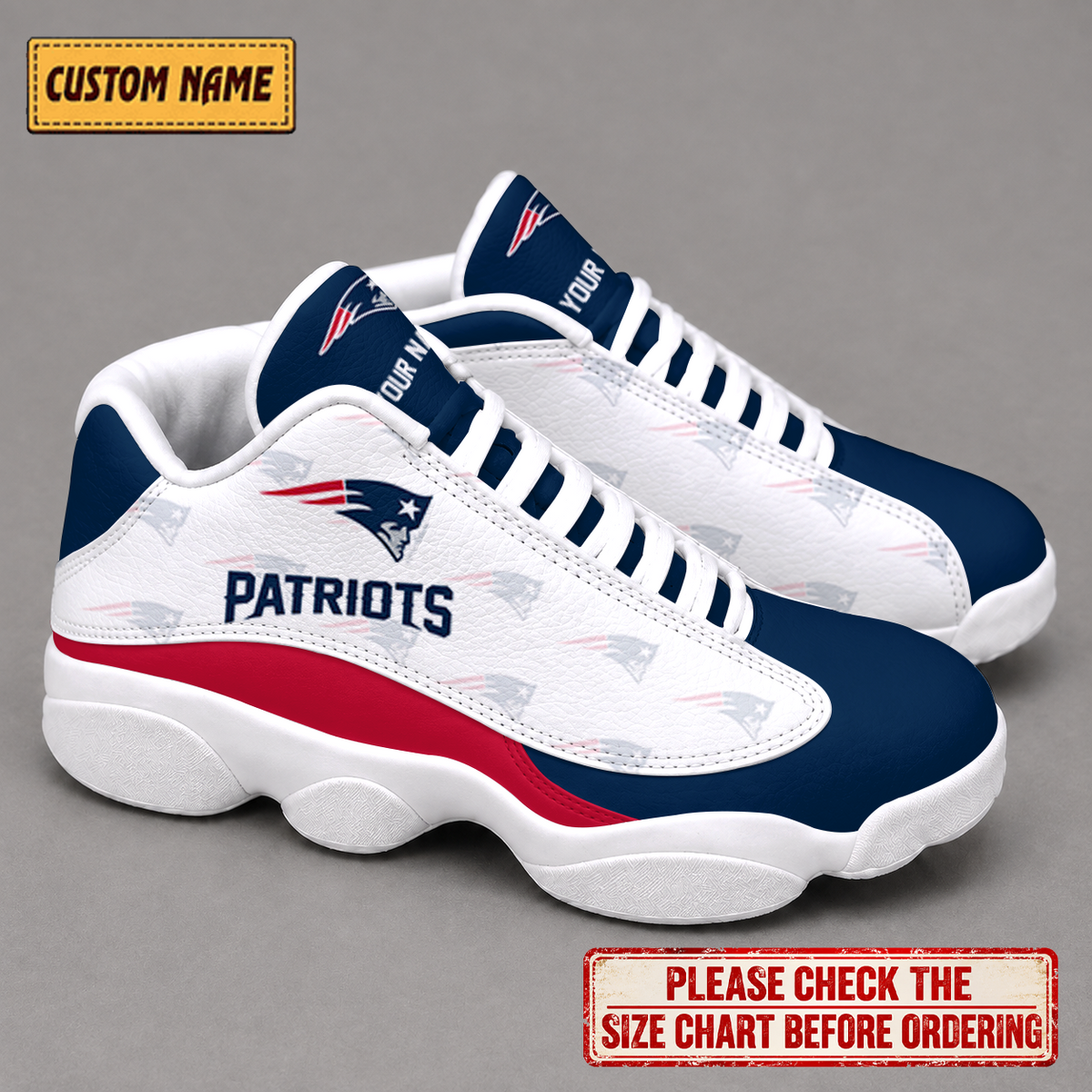 LIMITED EDITION - NEW CUSTOMIZED NFL27 NEP NEW ENGLAND PATRIOTS AIR JORDAN 13 LOW TOP SNEAKER