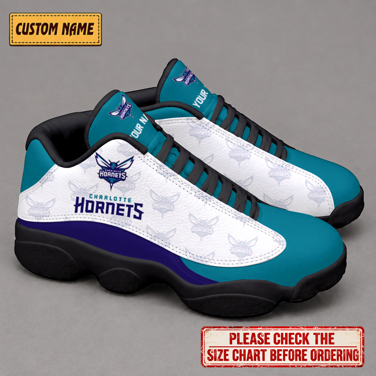 SPECIAL EDITION - NEW CUSTOMIZED NBA27 CHO CHARLOTTE HORNETS AIR JORDAN 13 LOW TOP SNEAKER