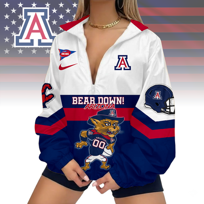 LIMITED EDITION - NEW CUSTOMIZED FBS NCAA27 ARW AR WILCATS V-NECK ZIPPER SWEATSHIRT JACKET