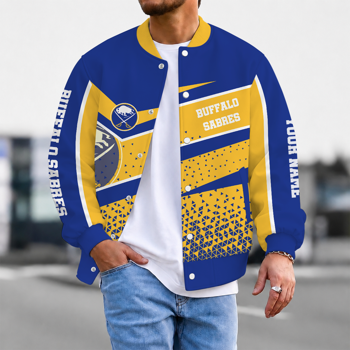 LIMITED EDITION - NEW CUSTOMIZED NHL28 BFS BUFFALO SABRES SATIN VARSITY JACKET & BASEBALL JACKET