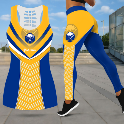 LIMITED EDITION - NEW CUSTOMIZED NHL28 BFS BUFFALO SABRES LEGGINGS & HOLLOW TANK TOP SET