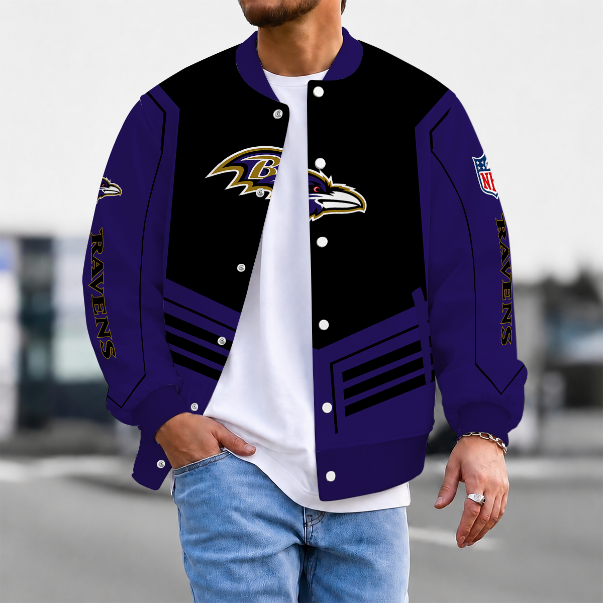 LIMITED EDITION - NEW CUSTOMIZED NFL28 BTR BALTIMORE RAVENS SATIN VARSITY & BASEBALL JACKET